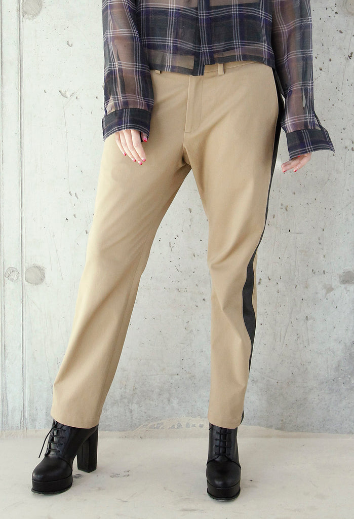Khaki and Leather Tux Trouser